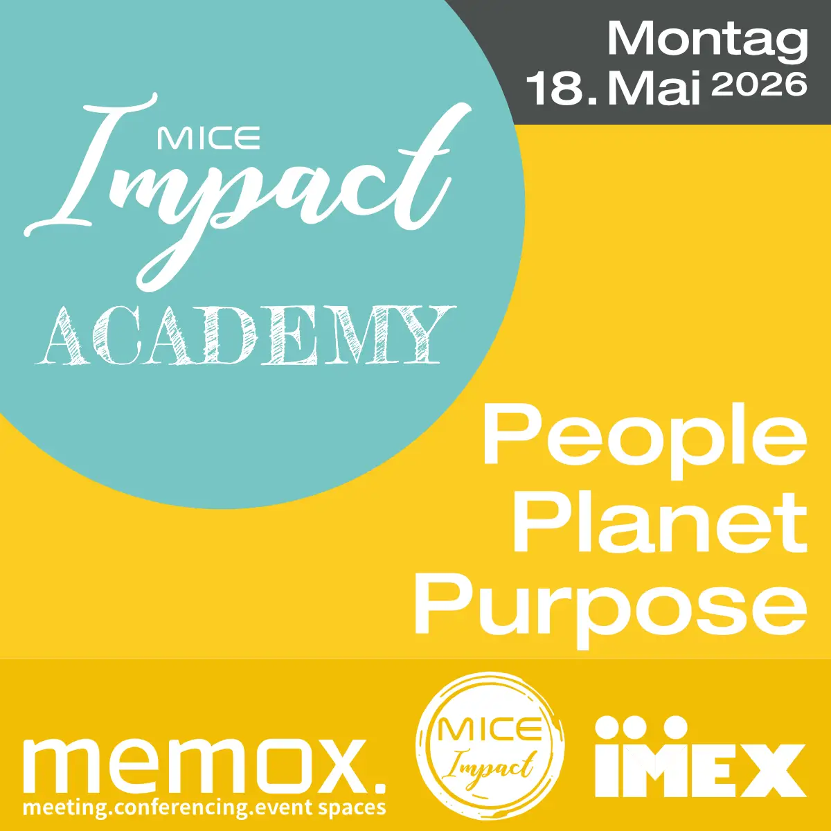 MICE Impact ACADEMY IMEX 2026 im memox Frankfurt Messe Eventplaner:innen und Supplier Logo Quadrat 1200